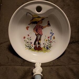 Rare find vintage White Ceramic plate with Bird Bottle Stopper made in France